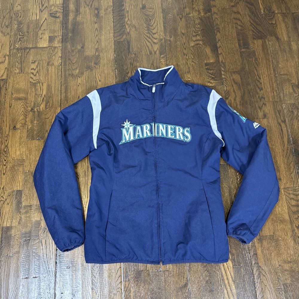 Majestic MLB Seattle Mariners Thermabase Dugout Jacket Women’s Small Navy Y2K